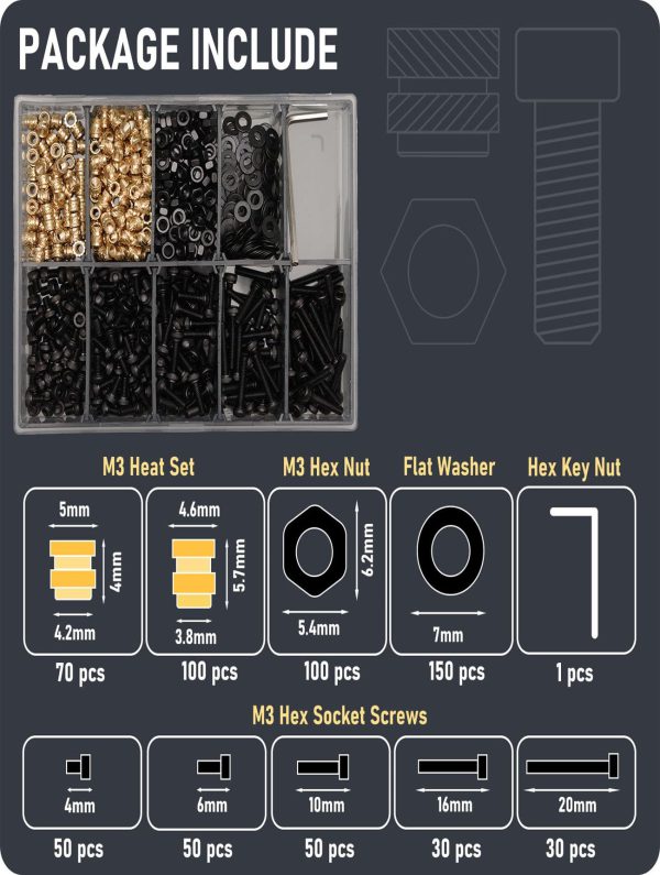 630Pcs M3 Threaded Insert Assortment Kit - Image 2
