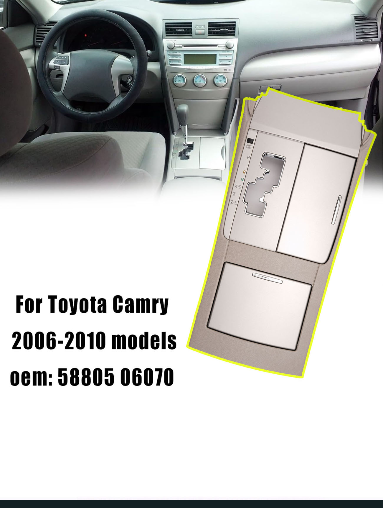 For Toyota Camry 2007-2011 Center Console Shifter Bezel Trim Lid Cover - Image 2